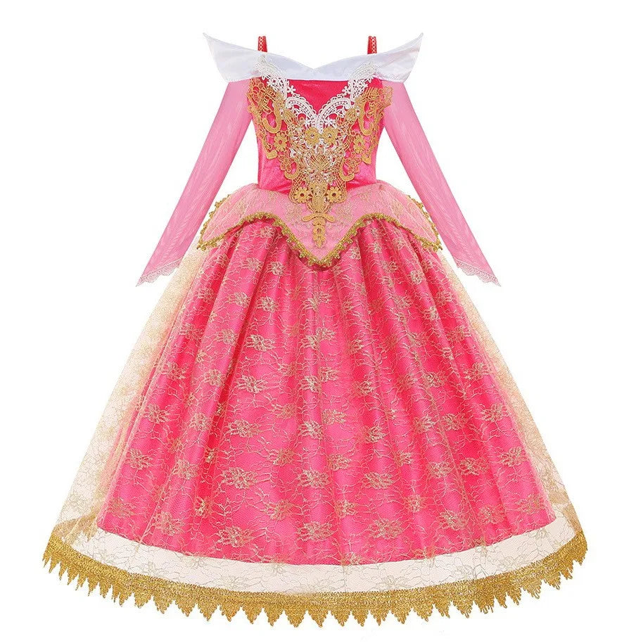 Halloween Costume  Autumn and Winter New Girls Aurora Dress Sleeping Beauty Princess Aurora Skirt Super Fairy Foreign Style Lace