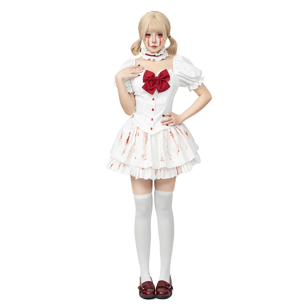 Halloween Horror Party Outfit Womens Gothic Bloody Doll Lolita Maid Outfit Role Play Masquerade Cosplay Performance Costume