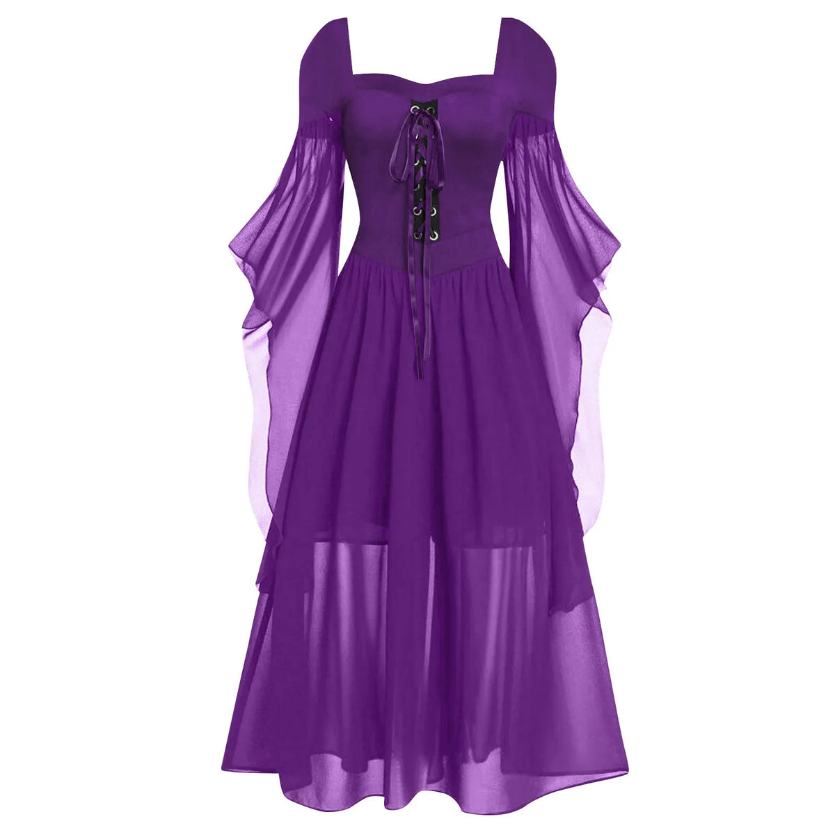 Halloween Witch Cosplay Costumes Gothic Off Shoulder Lace-up Maxi Dresses Bandage Mesh Sheer Black Long Party Dress For Women
