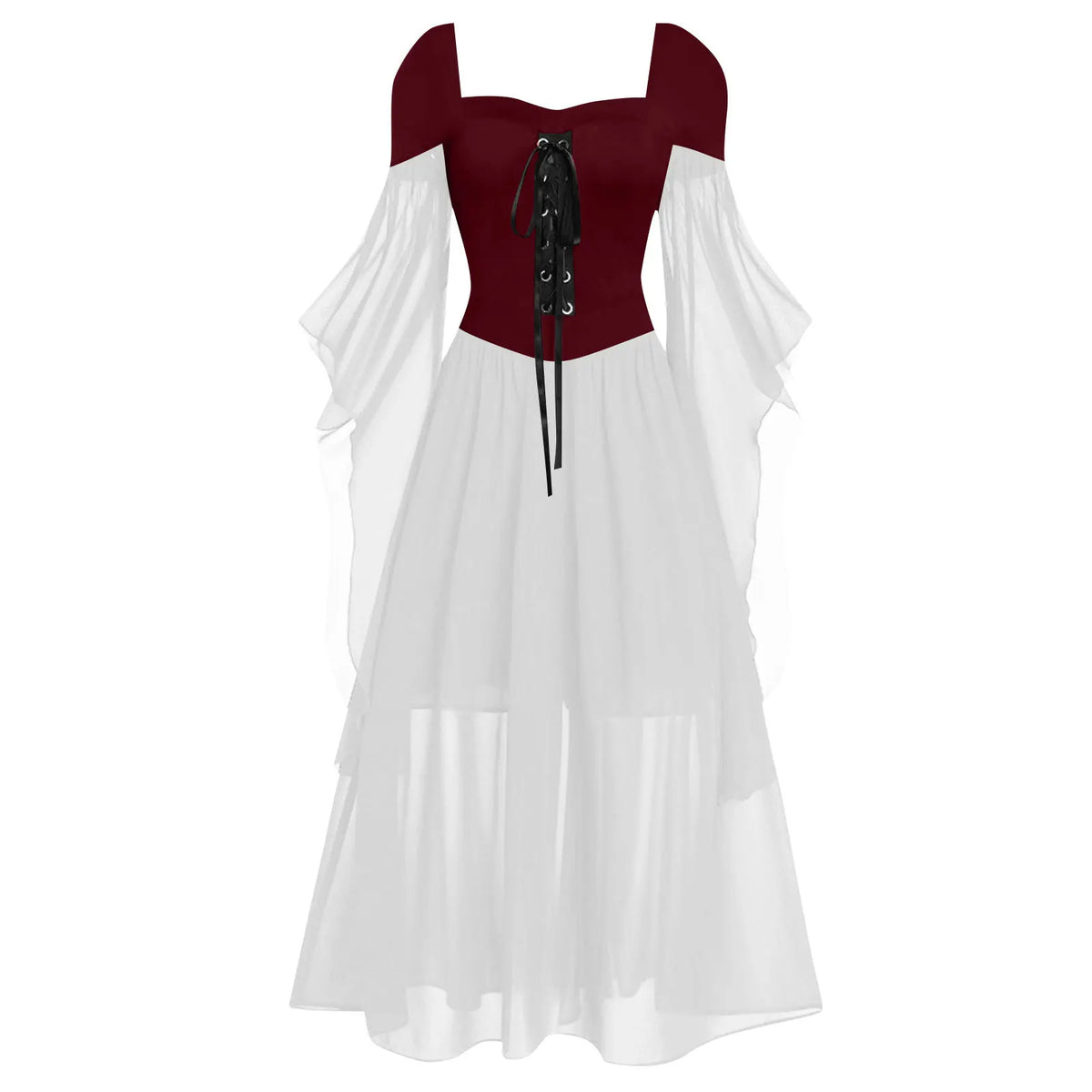 Halloween Witch Cosplay Costumes Gothic Off Shoulder Lace-up Maxi Dresses Bandage Mesh Sheer Black Long Party Dress For Women