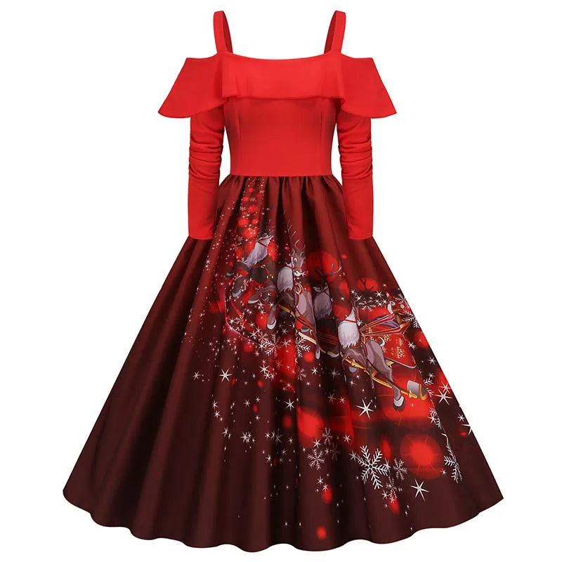 Halloween Dress For Women Square Collar Long Sleeve Print Vintage Evening Party Elegant Autumn Winter Midi Sundress