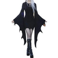 Halloween Dress Long Batwing Sleeve Solid Color Dark Style Irregular Cuff Lace Up Sheath Knee Length Halloween Party Costume