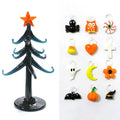Halloween Decor Cute Glass Tree Figurine Ornaments with Mini Owl Spider Bat Pumpkin Cross Ghost Evil Eye Heart Moon Hat Pendant
