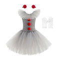 Halloween Costume Girls Gray Tutu Scary Vestidos Joker Dress Kids Cosplay Clown Costume Carnival Party Dress Up