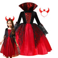 Kids Girls Vampire Devil Cosplay Dress Complete Set with Accessories Halloween Theme Party Costume Holiday Gift for Girls
