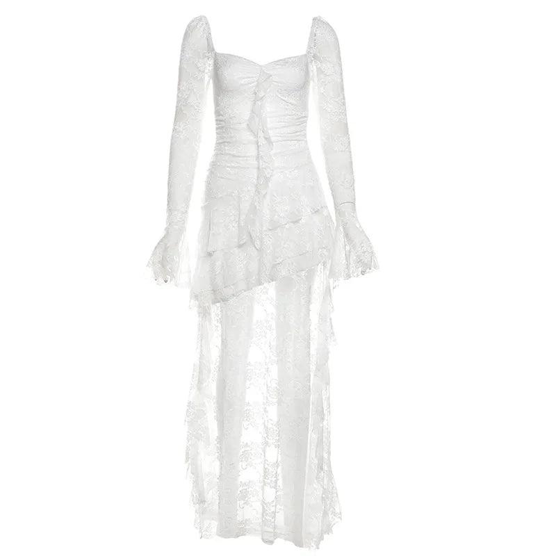 Halloween Carnival Gothic Dress Women Vintage Aesthetic Elegant Sweet Sexy See Through Irregular Hem High Waist Corset Dress