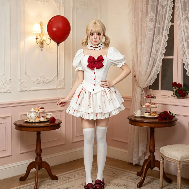 Halloween Horror Party Outfit Womens Gothic Bloody Doll Lolita Maid Outfit Role Play Masquerade Cosplay Performance Costume