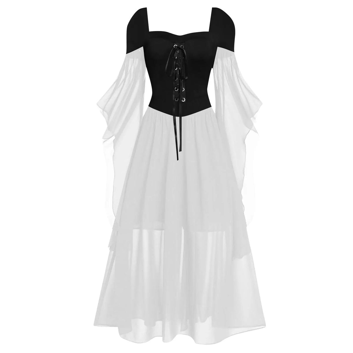 Halloween Witch Cosplay Costumes Gothic Off Shoulder Lace-up Maxi Dresses Bandage Mesh Sheer Black Long Party Dress For Women