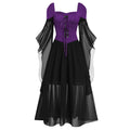 Halloween Witch Cosplay Costumes Gothic Off Shoulder Lace-up Maxi Dresses Bandage Mesh Sheer Black Long Party Dress For Women