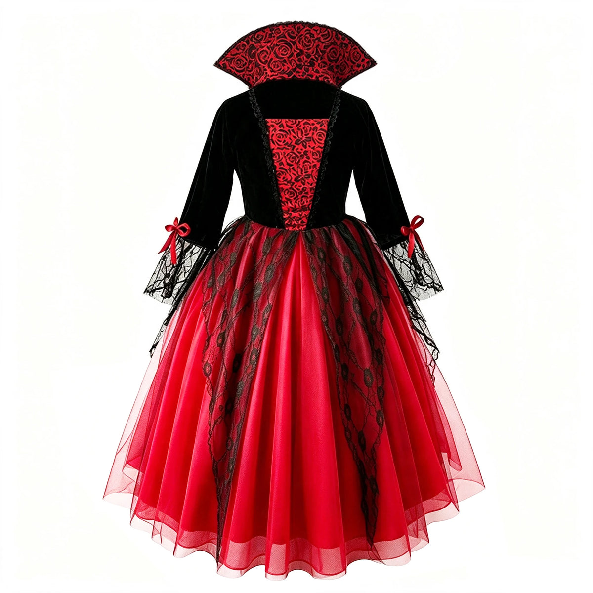 Girls Ghost Bride Halloween Costume Red Lace Dress Kids Horror Phantom Bride Cosplay Gown for Carnival Masquerade Fancy Party