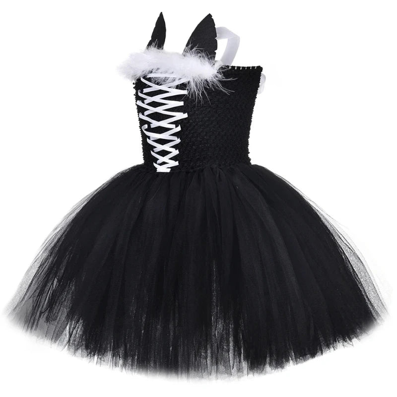 Little Girls' Black Cat Pattern Dresses, Toddler Performance Outfits, Kids' Birthday Party Clothes, Carnival & Halloween Dress