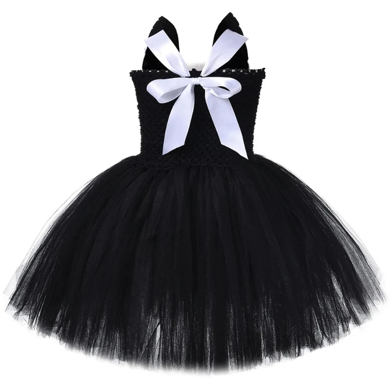 Little Girls' Black Cat Pattern Dresses, Toddler Performance Outfits, Kids' Birthday Party Clothes, Carnival & Halloween Dress