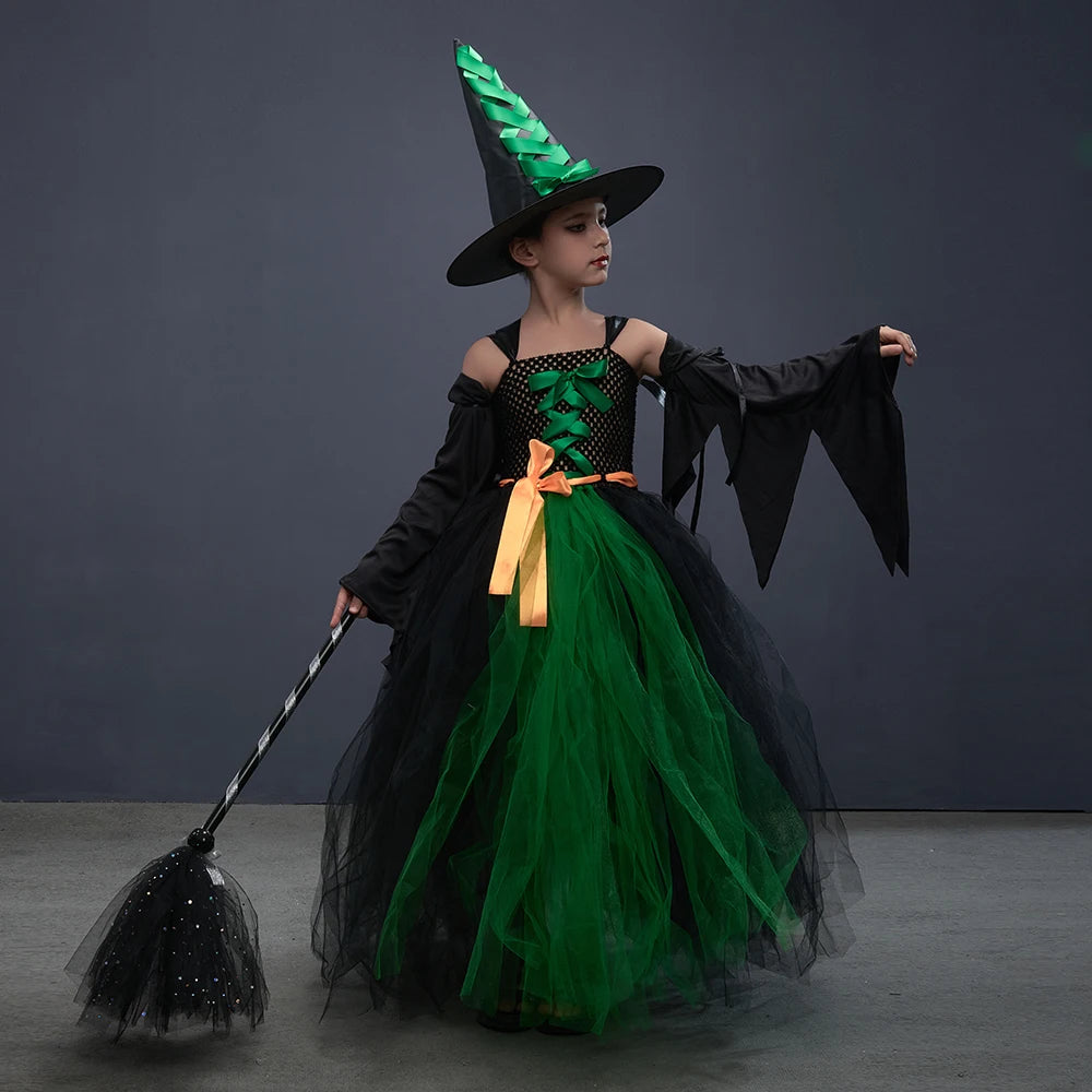 Disguise Girls Hocus Pocus Salem Witch Sisters Costume  Halloween Fancy Gown Tutu Dress With Cape For Cosplay Party Outfit