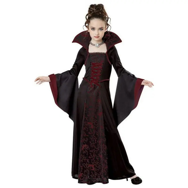 4-12Y Halloween Costume Dress For Girls Fantasy Vampire Costume Kids Witch Cosplay Children's Party Performance Gown Clothing