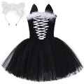 Little Girls' Black Cat Pattern Dresses, Toddler Performance Outfits, Kids' Birthday Party Clothes, Carnival & Halloween Dress