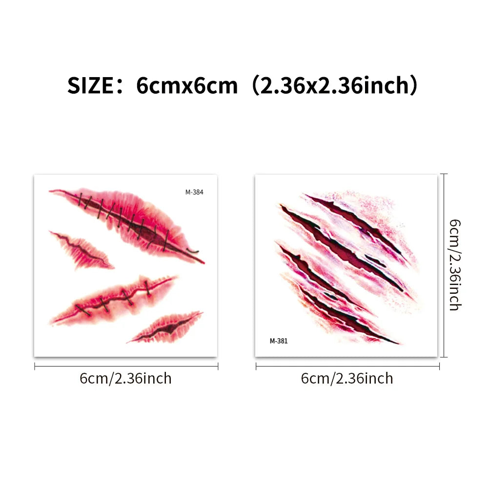 20 Sheets 3D Realistic Scar Tattoos - Waterproof Fake Bloody Wound Stickers for Halloween Cosplay Face & Body Makeup Adults