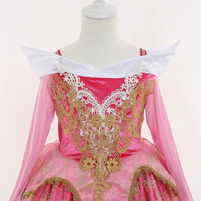 Halloween Costume  Autumn and Winter New Girls Aurora Dress Sleeping Beauty Princess Aurora Skirt Super Fairy Foreign Style Lace