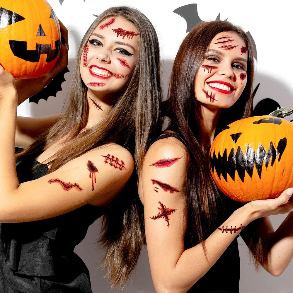 20 Sheets 3D Realistic Scar Tattoos - Waterproof Fake Bloody Wound Stickers for Halloween Cosplay Face & Body Makeup Adults