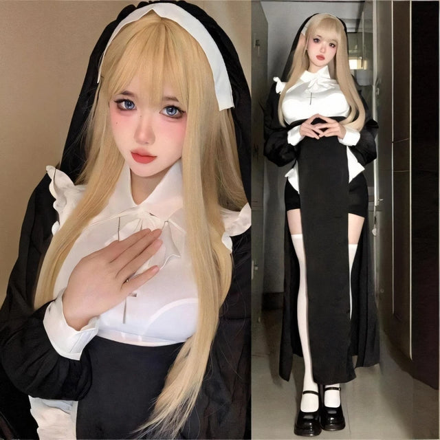 Sexy Nun Costume Dress Halloween Themed Transformation Elegant Slimming Maid Style Dress Cosplay Fashionable Women's Outfit